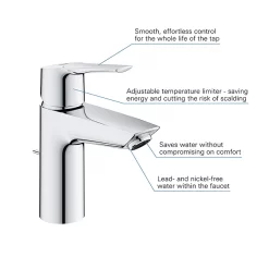 Grohe QuickFix Edge SilkMove ES S-Size Mono Basin Mixer With Pop-up Waste - Chrome