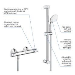 Grohe Precision Flow Thermostatic Shower Mixer 1/2" With Shower Set For Low Pressure