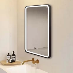 Arezzo Matt Black 600 X 800mm Rectangular LED Illuminated Anti-Fog Bathroom Mirror With Time Display -Ideal Standard Store arzim02mb d1
