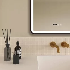 Arezzo Matt Black 600 X 800mm Rectangular LED Illuminated Anti-Fog Bathroom Mirror With Time Display -Ideal Standard Store arzim02mb d2