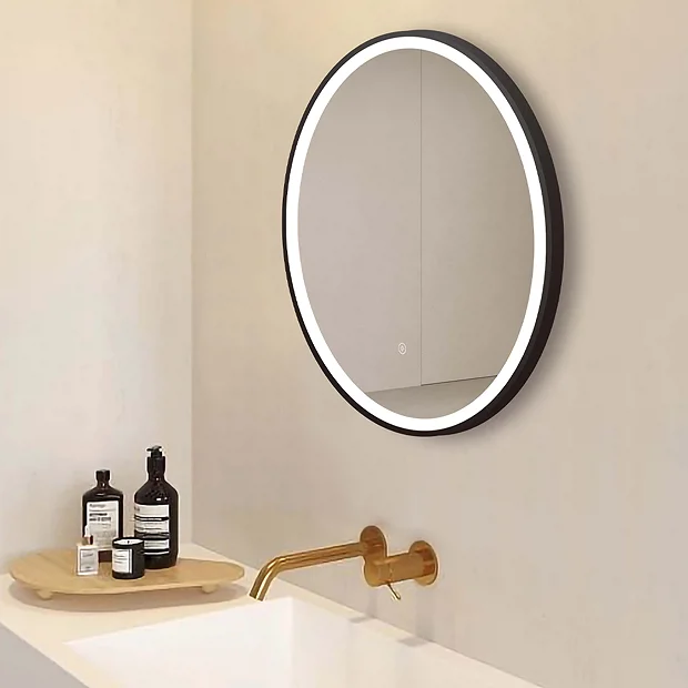 Arezzo Matt Black 600mm Round LED Illuminated Anti-Fog Bathroom Mirror 3 Arezzo Matt Black 600mm Round LED Illuminated Anti-Fog Bathroom Mirror - Image 3