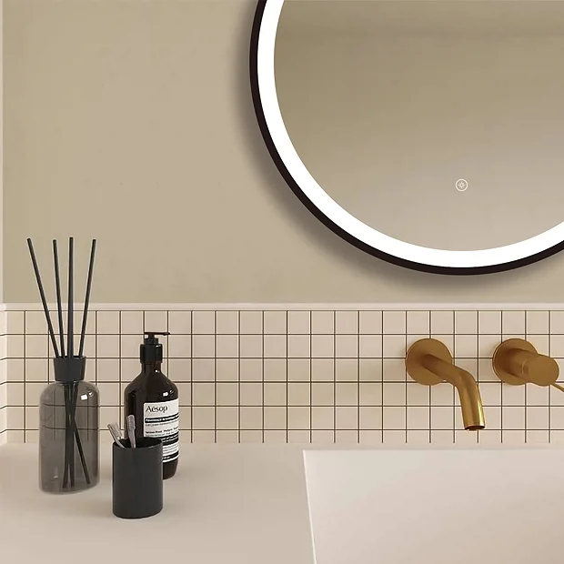 Arezzo Matt Black 600mm Round LED Illuminated Anti-Fog Bathroom Mirror 4 Arezzo Matt Black 600mm Round LED Illuminated Anti-Fog Bathroom Mirror - Image 4