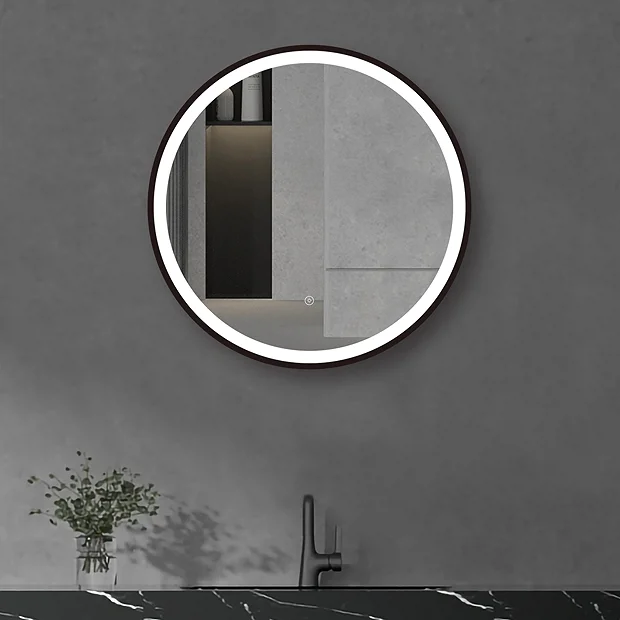 Arezzo Matt Black 600mm Round LED Illuminated Anti-Fog Bathroom Mirror 2 Arezzo Matt Black 600mm Round LED Illuminated Anti-Fog Bathroom Mirror - Image 2