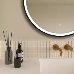 Arezzo Matt Black 800mm Round LED Illuminated Anti-Fog Bathroom Mirror