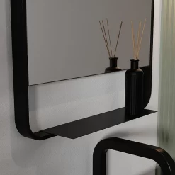 Arezzo Matt Black 550 X 1000mm Mirror With Shelf