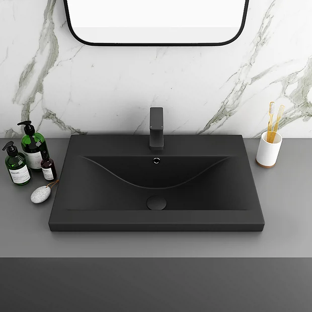 Arezzo 610 X 395mm Matt Black Rectangular Mid-Edged Inset Basin 2 Arezzo 610 X 395mm Matt Black Rectangular Mid-Edged Inset Basin - Image 2