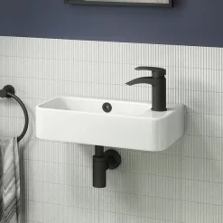 Arezzo 455 X 270mm Curved Offset Wall Hung 1TH Cloakroom Basin -Ideal Standard Store az78578 detail01b