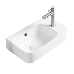 Arezzo 455 X 270mm Curved Offset Wall Hung 1TH Cloakroom Basin -Ideal Standard Store az78578 detail03b