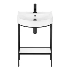 Arezzo D Shaped Curved Matt Black Washstand With Gloss White Open Shelf And Basin -Ideal Standard Store azb222ws d1