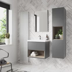 Arezzo Senza 1400mm Matt Grey / Vicenza Oak Wall Hung Tall Unit