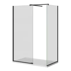 Arezzo Matt Black 10mm Glass 1400 X 800 Wet Room (inc. Screen, Side Panel + Tray)