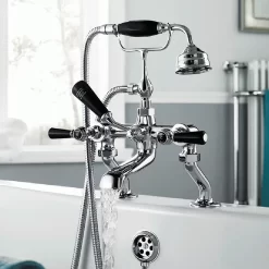 Hudson Reed Topaz Black Lever Deck Mounted Bath Shower Mixer Tap + Shower Kit
