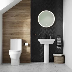 Britton Curve2 Rimless Close Coupled Open Back Toilet With Matt Black Flush Button + Soft Close Seat -Ideal Standard Store c2ccwc d2