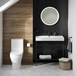 Britton Curve2 Rimless Close Coupled Open Back Toilet With Matt Black Flush Button + Soft Close Seat -Ideal Standard Store c2ccwc d3