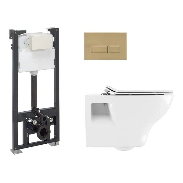 Crosswater MPRO Brushed Brass / Kai Toilet + Concealed WC Cistern With Wall Hung Frame 1 Crosswater MPRO Brushed Brass / Kai Toilet + Concealed WC Cistern With Wall Hung Frame