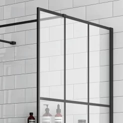 Arezzo 1950mm Matt Black Grid Wetroom Screen + Support Arm