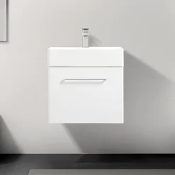 Odyssey White Wall Hung Vanity Unit - 600mm Wide With Chrome Handle